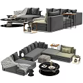 Modern Gray Sofa And Stylish Coffee Table Set With Decorative Pillows And Throw Blanket 3d model