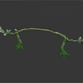 Curved Plant Branch With Green Roots And White Buds Against Dark Background With Reflection