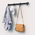 Wall Hook with Hanging Gray Coat White Hat and Brown Leather Bag 3d model