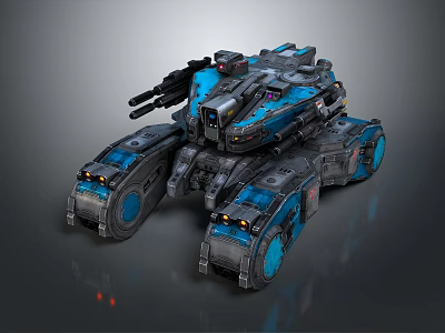 Futuristic Military Vehicle with Armored Design Multiple Wheels and Weapon System 3d model