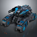 Futuristic Military Vehicle with Armored Design Multiple Wheels and Weapon System