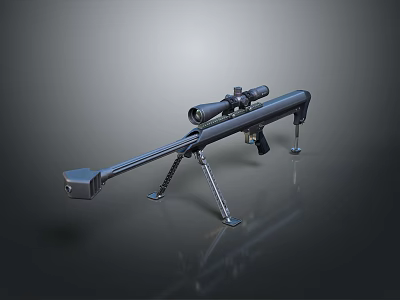 Tactical Black Sniper Rifle With High Power Scope And Bipod Support System 3d model
