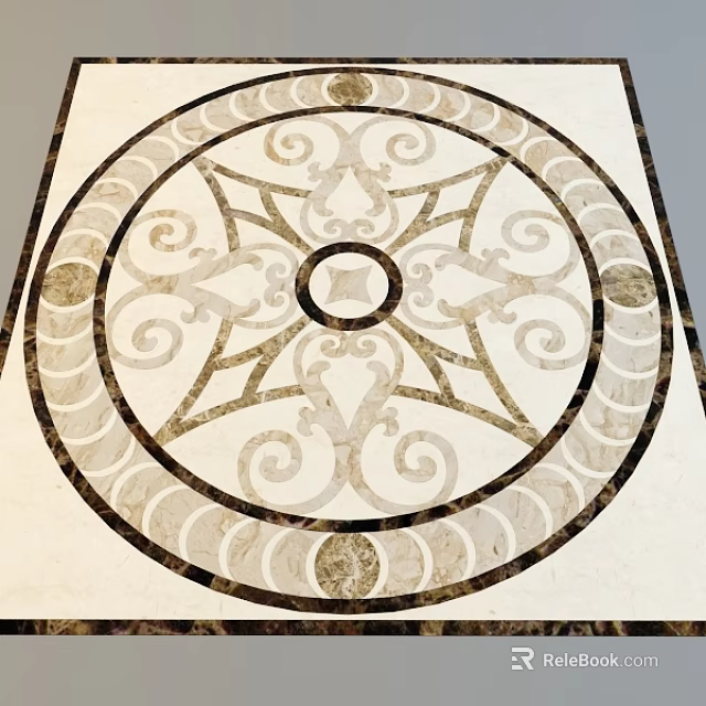 Luxury Marble Floor With Intricate Circular Pattern And Ornate Scroll Designs 3d model 