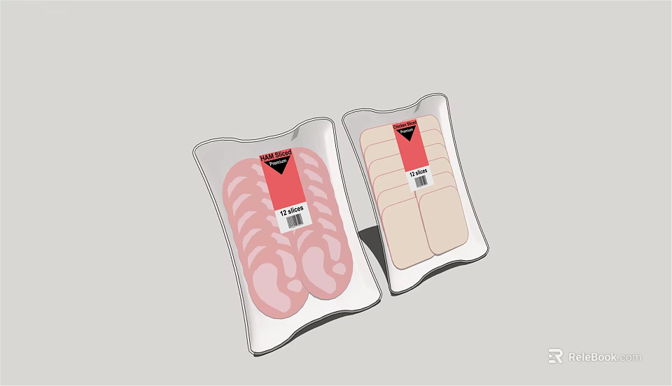 Cervelat Sausage Slices Packaged In Transparent Containers With Red Labels Ready To Eat 3d model 