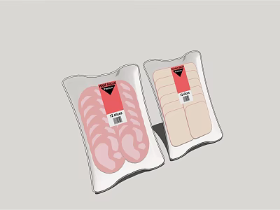 Cervelat Sausage Slices Packaged In Transparent Containers With Red Labels Ready To Eat 3d model