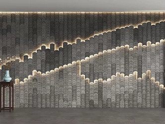 New Chinese background wall tile background wall landscape painting tile background wall living room background wall sofa background wall hotel restaurant background wall 3d model