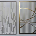 Modern Decorative Room Dividers Featuring Geometric Patterns And Metal Frames For Interior Design 3d model
