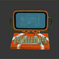 Vintage Orange Portable Computer With Green Screen Keyboard And Handle Design 3d model
