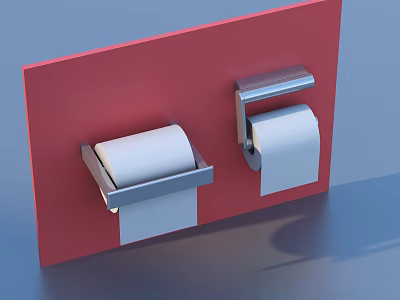 Bathroom Toilet Paper Holders Mounted On Red Wall With Chrome Frames And White Rolls 3d model