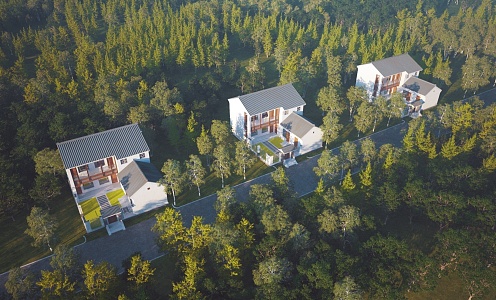 Aerial view of Chinese villa architecture 3d model