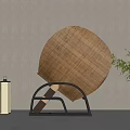 Decorative Ornament Set With Fan Shaped Decor Black Metal Stand Lantern Lamps And Green Plant