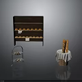 Wooden Bread Shelf With Buns Three Tier Pastry Stand And Baguettes In Cloth Covered Basket
