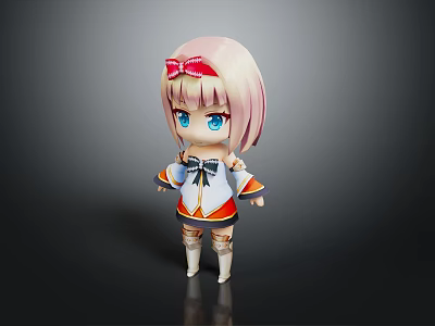Cute Anime Game Character With Pink Hair Red Bow Blue Eyes And White Orange Outfit 3d model