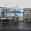 Elegant Modern Chinese Private Dining Room Interior With Round Table Chandelier And Large Windows 3d model