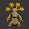 Decorative Cartoon Tree Figure With Yellow Flower Head Blue Eyes Trunk Body And Leaf Arms