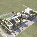 Modern School Building Complex with Green Roofs Playground and Landscaped Surroundings
