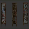Rusted Metal Pillars With Colorful Graffiti Art And Weathered Texture Design