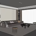 Modern Living Room Interior With Brown Sofa Coffee Table Rug And Floor to Ceiling Windows