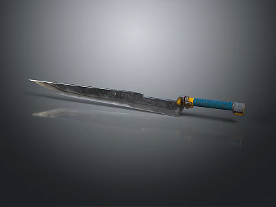 Traditional Metal Sword With Sharp Blade Blue Handle And Golden Accents 3d model
