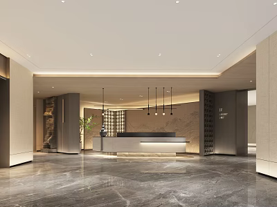 Elegant Modern Hotel Lobby Interior With Marble Floor And Front Desk 3d model