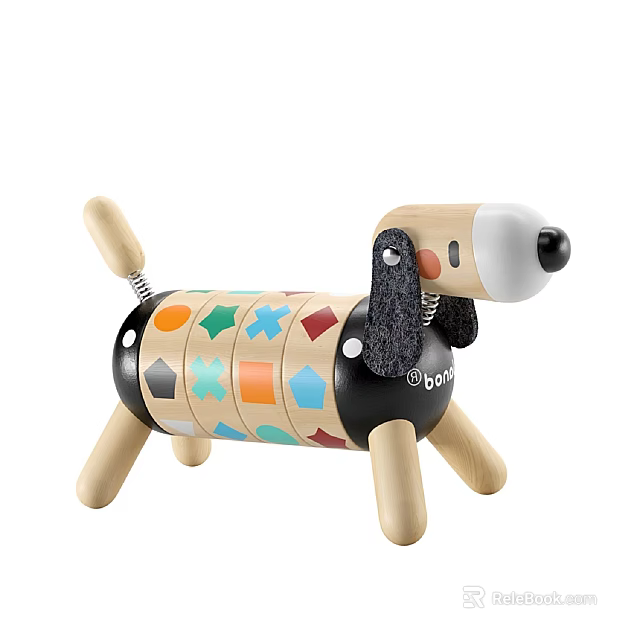 Colorful Wooden Dog Doll With Geometric Shapes And Spring Joints By Brio 3d model 