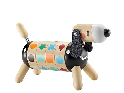 Colorful Wooden Dog Doll With Geometric Shapes And Spring Joints By Brio 3d model