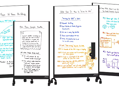 Display of Musical Instruments and Art Supplies on Whiteboards with Notes 3d model