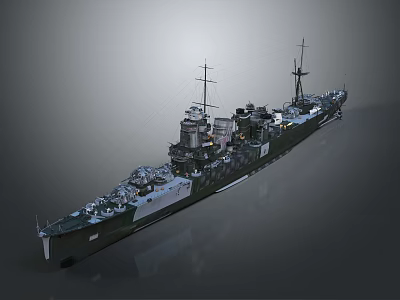 Historical Vintage Battleship Model With Turrets Masts And Detailed Deck Structures 3d model