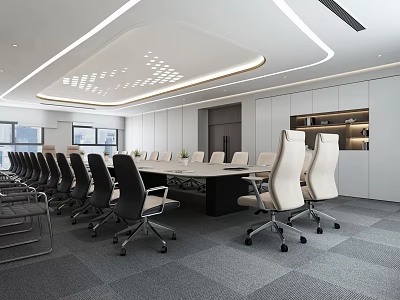 Modern Public Office Area Interior Design With Conference Table Ergonomic Chairs And Ceiling Lights 3d model