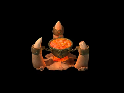 Ornate Mystical Fantasy Cauldron With Claw Base And Glowing Orange Liquid 3d model