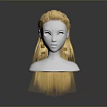 3D Female Character Head Model With Golden Long Hair And Elegant Hairstyle Design