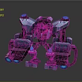 Sci-Fi Mech Robot Character For Game Movie With Blue Gray Armor And Pink Arm Cannons