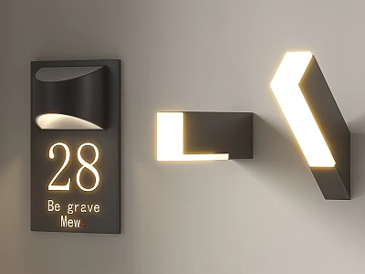 Modern Black Illuminated Wall Lamps With Three Geometric Shapes And Number 28 Decorative Text 3d model