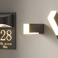 Modern Black Illuminated Wall Lamps With Three Geometric Shapes And Number 28 Decorative Text