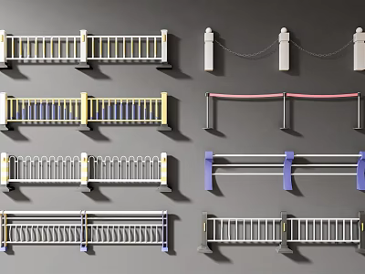 Fence Railings Featuring Various Colorful Designs and Decorative Chains 3d model