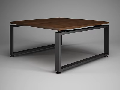 Modern Office Desk With Wooden Top And Black Metal Frame Structure 3d model