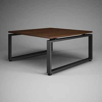 Modern Office Desk With Wooden Top And Black Metal Frame Structure 3d model