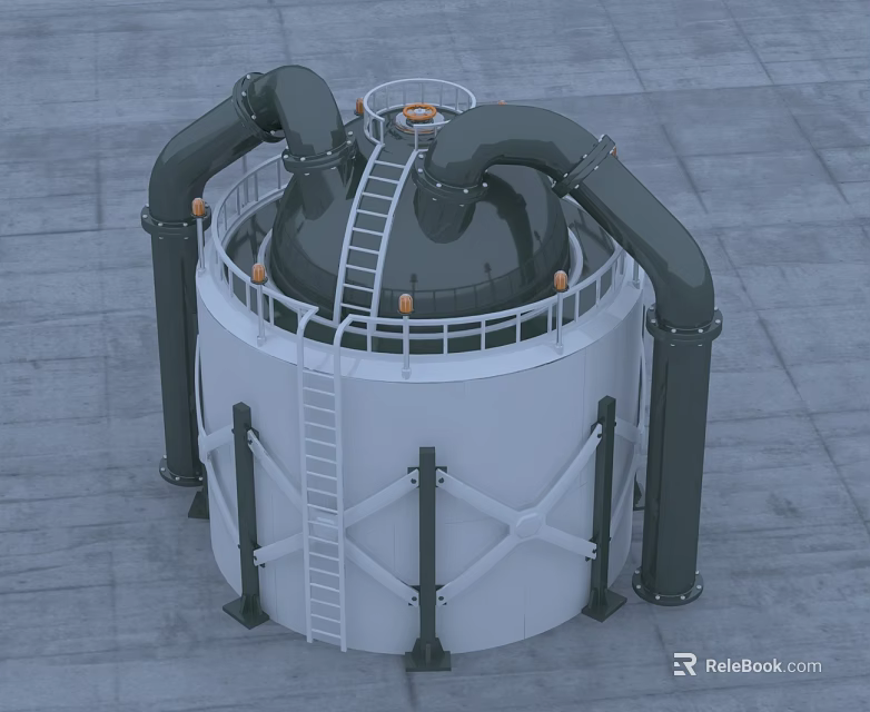 Durable Industrial Swing Door On Large Storage Tank With Ladder And Pipes 3d model 