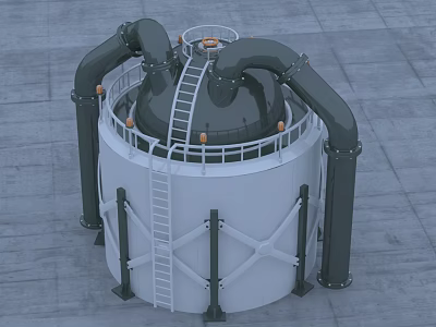 Durable Industrial Swing Door On Large Storage Tank With Ladder And Pipes 3d model