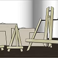 Wooden Art Easels And Canvases In Various Sizes On Wooden Floor With Light Walls
