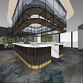Modern Lounge Area Interior With Marble Counter Green Plants Suspended Ceiling And Glass Walls