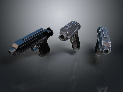 Black Handguns Various Models On Display With Metallic Finish And Modern Design 3d model