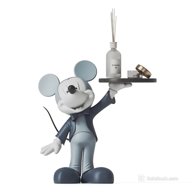 Artistic Mickey Mouse Sculpture Holding Tray With Bottle And Small Items In Tuxedo 3d model 