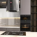 Stylish Modern Kitchen Interior With Gray White Cabinets Sleek Countertop And Soft Lighting