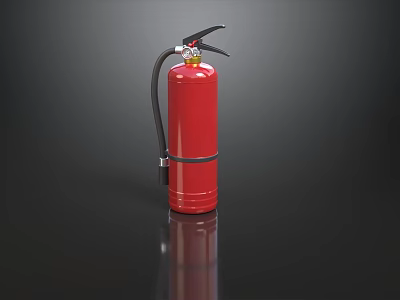 Red Fire Extinguisher Featuring Black Handle and Hose for Fire Safety 3d model