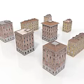 Vintage Multi Story Building Models Featuring Colorful Facades And Red Roofs