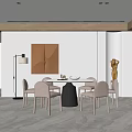 Modern Open Concept Dining Room With Round Table Gray Chairs And Artwork Decoration 3d model
