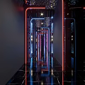 Stunning KTV Corridor With Modern Neon Lights Reflective Floor And Stylish Design