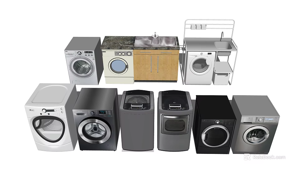 Modern Washing Machines With Various Styles And Compact Designs For Home Use 3d model 