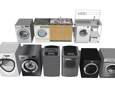 Modern Washing Machines With Various Styles And Compact Designs For Home Use 3d model